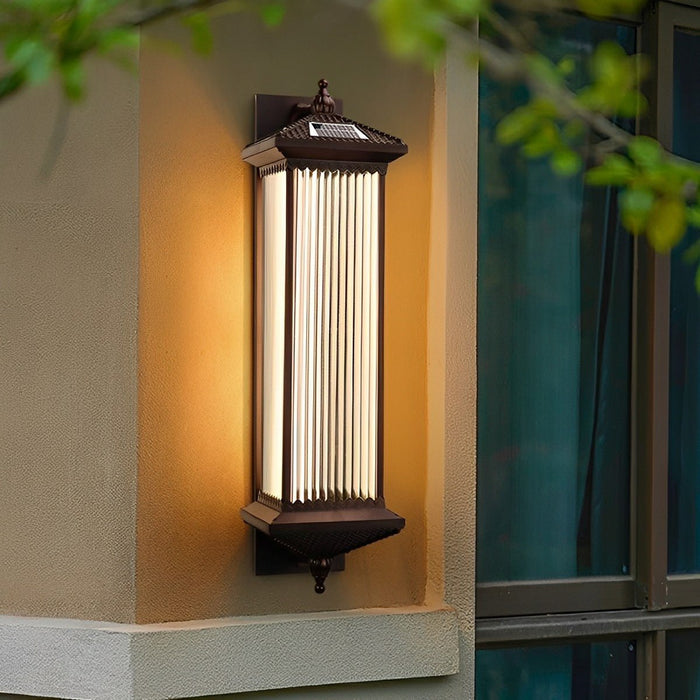 Solar Retro Striped Glass Wall Sconce, IP55 Waterproof, Dusk to Dawn LED Light for Patio/Porch/Yard/Entryway