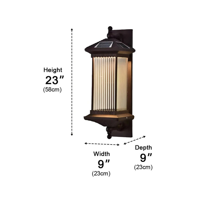 Solar Retro Striped Glass Wall Sconce, IP55 Waterproof, Dusk to Dawn LED Light for Patio/Porch/Yard/Entryway