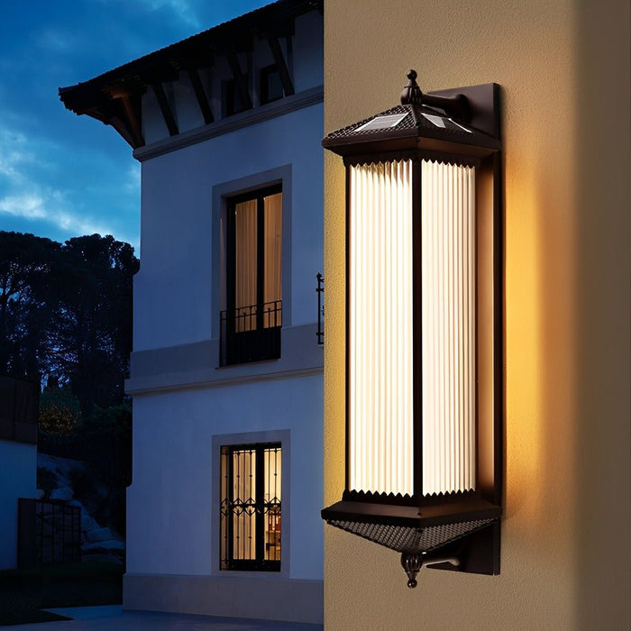 Solar Retro Striped Glass Wall Sconce, IP55 Waterproof, Dusk to Dawn LED Light for Patio/Porch/Yard/Entryway
