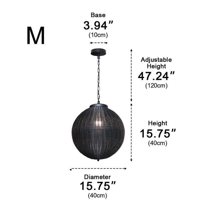 Weatherproof Rattan Outdoor Pendant, Retro Black Lantern for Patio/Porch/Yard, Adjustable Hanging