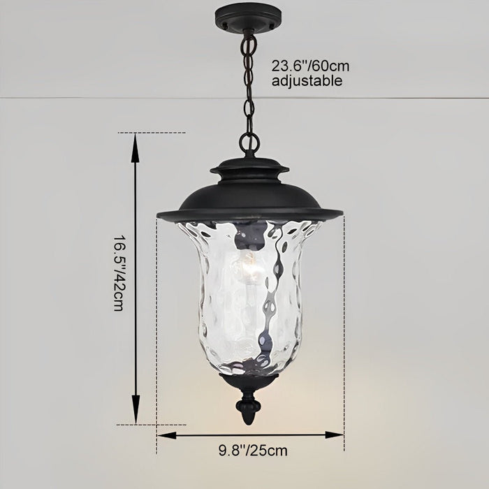 Waterproof Rustic Outdoor Hanging Lantern, Glass Raindrop Pendant Light for Garden/Patio/Courtyard