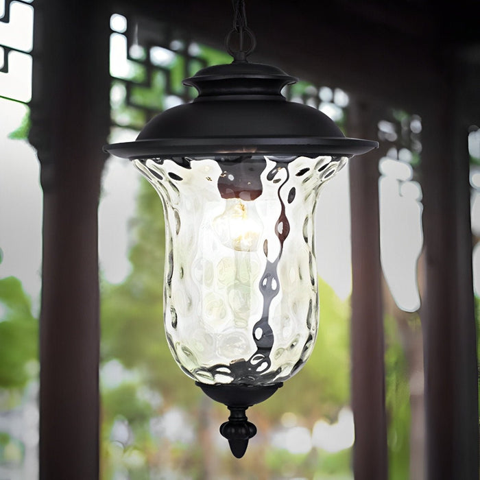Waterproof Rustic Outdoor Hanging Lantern, Glass Raindrop Pendant Light for Garden/Patio/Courtyard
