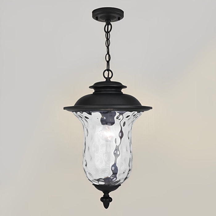 Waterproof Rustic Outdoor Hanging Lantern, Glass Raindrop Pendant Light for Garden/Patio/Courtyard