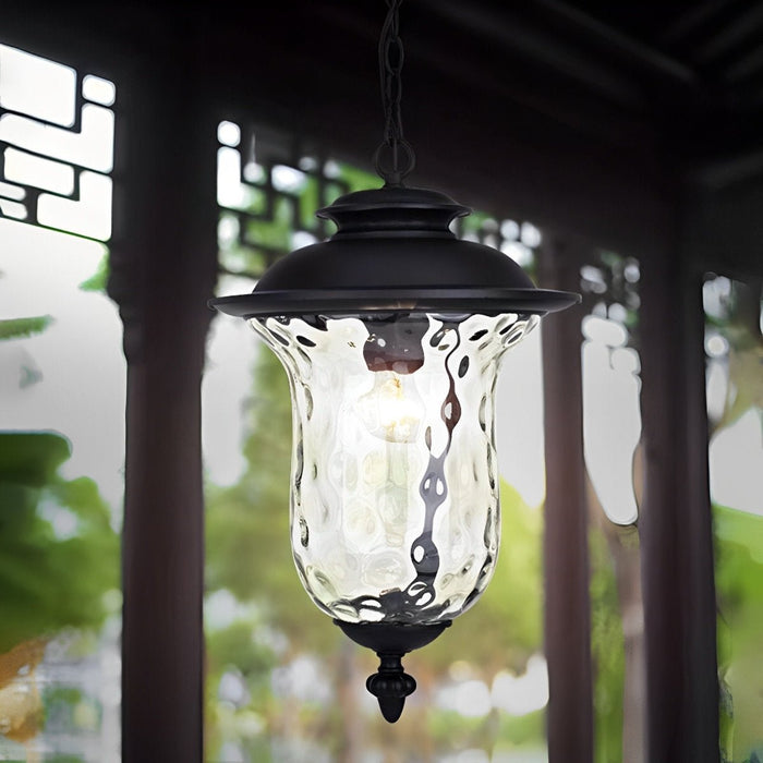 Waterproof Rustic Outdoor Hanging Lantern, Glass Raindrop Pendant Light for Garden/Patio/Courtyard