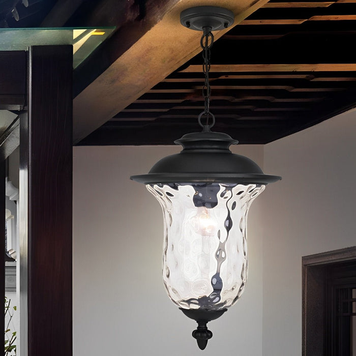Waterproof Rustic Outdoor Hanging Lantern, Glass Raindrop Pendant Light for Garden/Patio/Courtyard