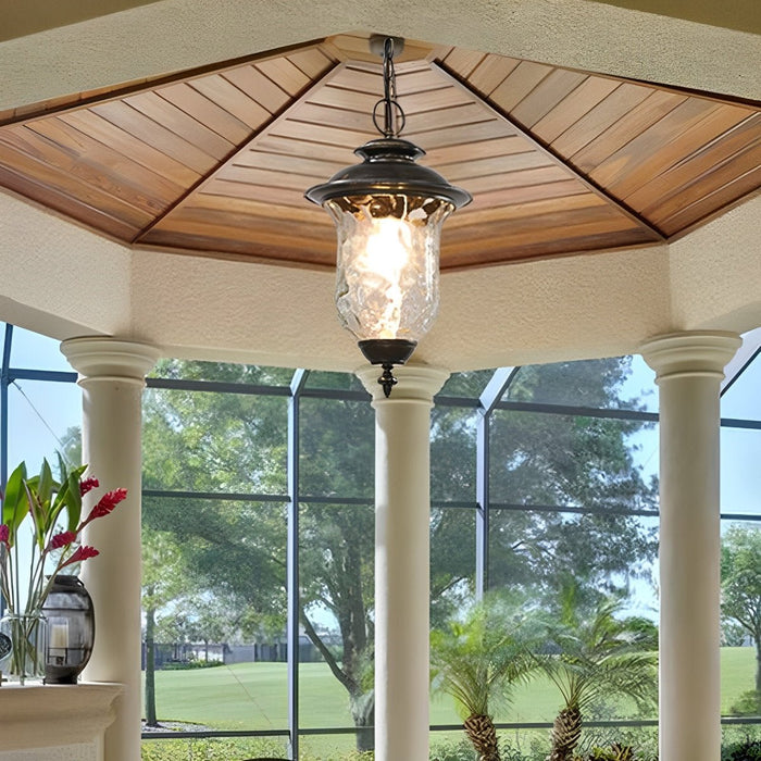 Waterproof Rustic Outdoor Hanging Lantern, Glass Raindrop Pendant Light for Garden/Patio/Courtyard