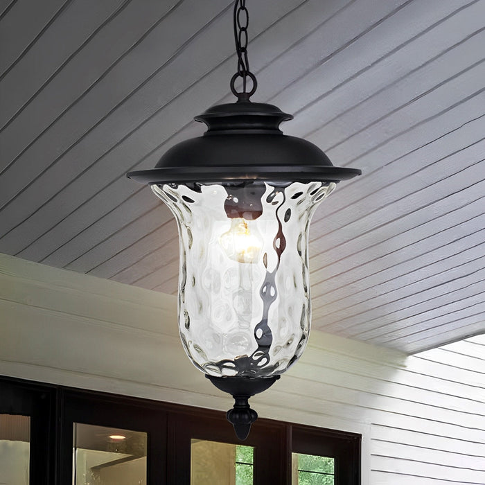 Waterproof Rustic Outdoor Hanging Lantern, Glass Raindrop Pendant Light for Garden/Patio/Courtyard