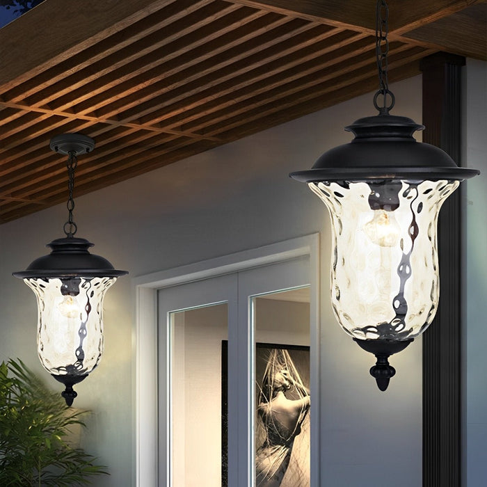 Waterproof Rustic Outdoor Hanging Lantern, Glass Raindrop Pendant Light for Garden/Patio/Courtyard