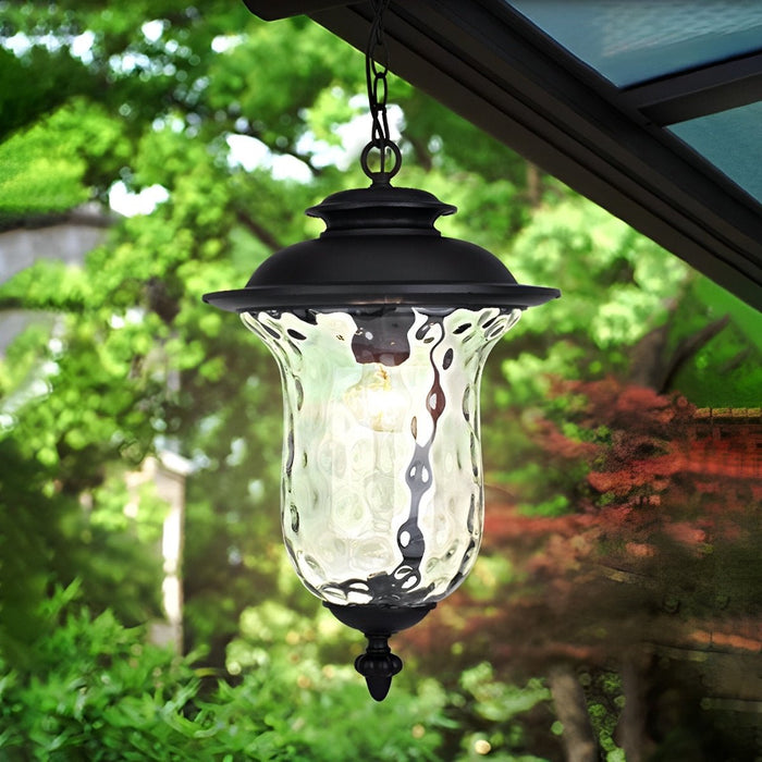 Waterproof Rustic Outdoor Hanging Lantern, Glass Raindrop Pendant Light for Garden/Patio/Courtyard