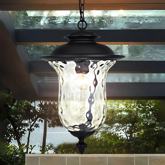 Waterproof Rustic Outdoor Hanging Lantern, Glass Raindrop Pendant Light for Garden/Patio/Courtyard