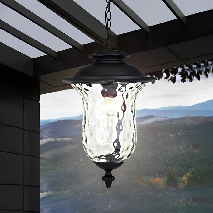 Waterproof Rustic Outdoor Hanging Lantern, Glass Raindrop Pendant Light for Garden/Patio/Courtyard