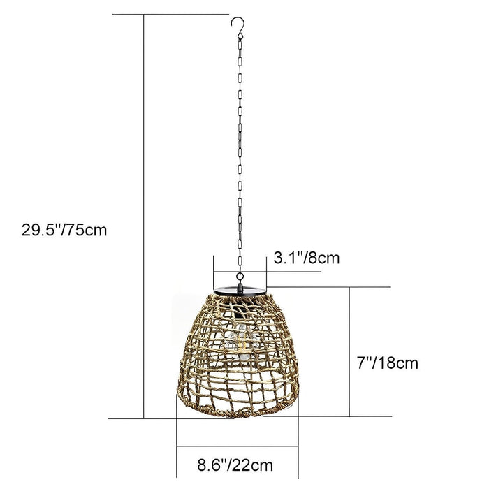 Solar Bell Shaped Outdoor Pendant Light, Waterproof Garden/Patio/Porch Lantern, Dusk to Dawn Rattan/Iron Chandelier, Easy Install