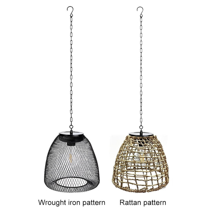 Solar Bell Shaped Outdoor Pendant Light, Waterproof Garden/Patio/Porch Lantern, Dusk to Dawn Rattan/Iron Chandelier, Easy Install