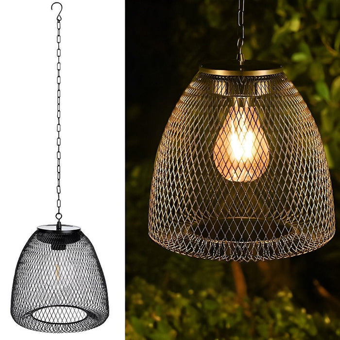 Solar Bell Shaped Outdoor Pendant Light, Waterproof Garden/Patio/Porch Lantern, Dusk to Dawn Rattan/Iron Chandelier, Easy Install