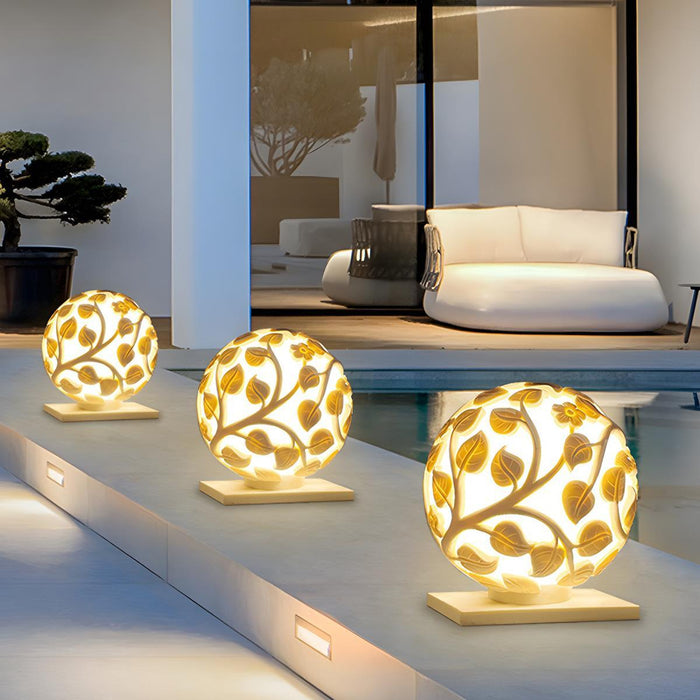 Solar Globe Hollow Leaves LED Outdoor Post Light - Waterproof, Decorative, Garden Accent