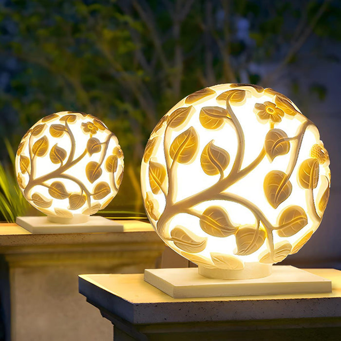 Solar Globe Hollow Leaves LED Outdoor Post Light - Waterproof, Decorative, Garden Accent