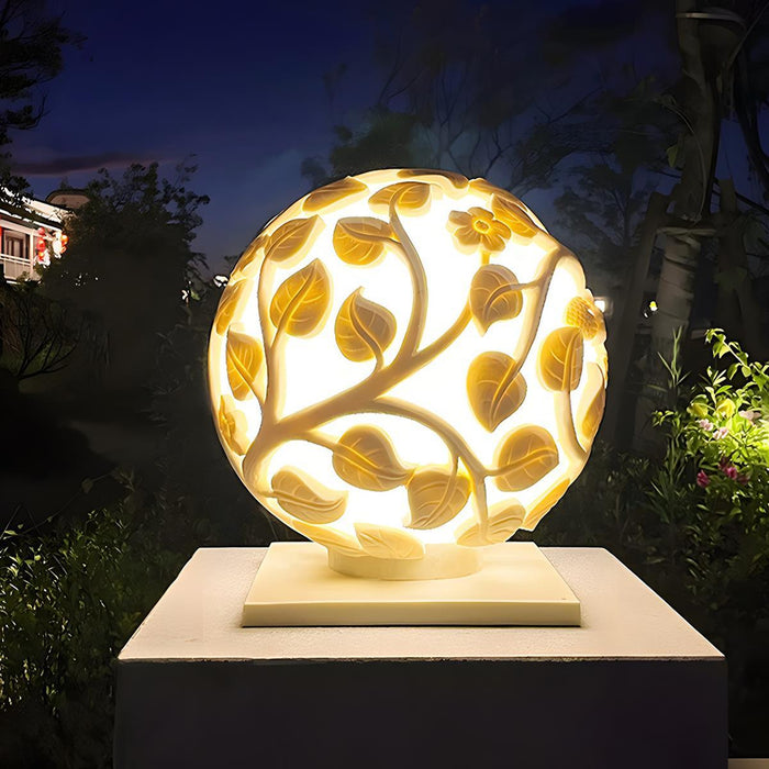 Solar Globe Hollow Leaves LED Outdoor Post Light - Waterproof, Decorative, Garden Accent