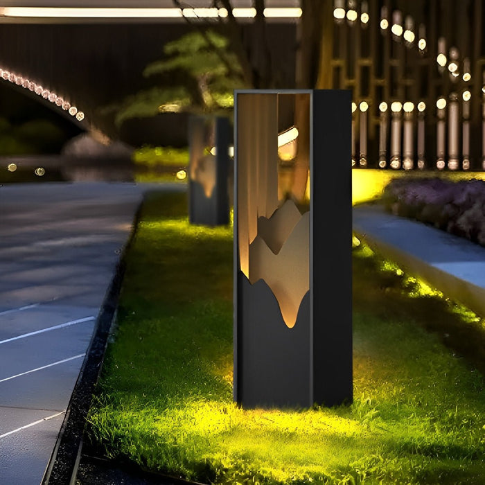 Solar Path Light - Mountain Scenery Outdoor Landscape Lighting, Waterproof Stainless Steel Garden Art