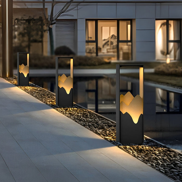 Solar Path Light - Mountain Scenery Outdoor Landscape Lighting, Waterproof Stainless Steel Garden Art
