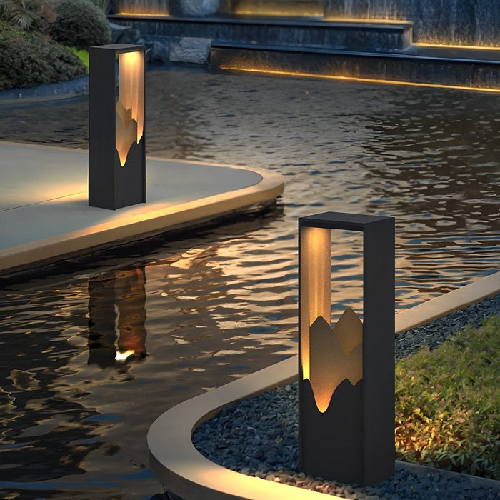 Solar Path Light - Mountain Scenery Outdoor Landscape Lighting, Waterproof Stainless Steel Garden Art