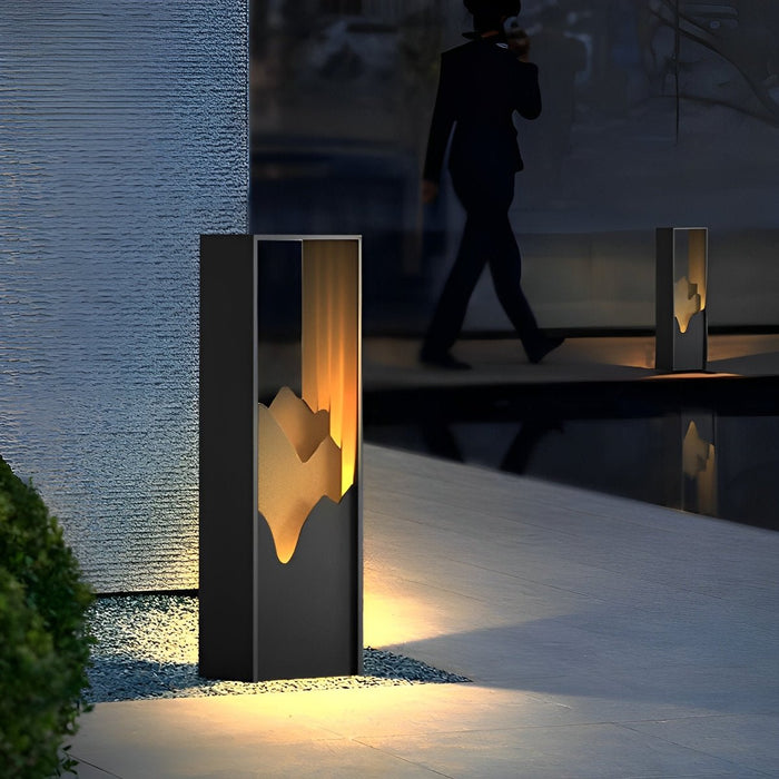 Solar Path Light - Mountain Scenery Outdoor Landscape Lighting, Waterproof Stainless Steel Garden Art