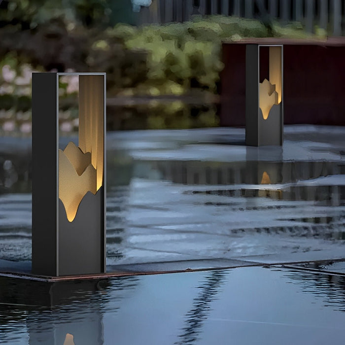 Solar Path Light - Mountain Scenery Outdoor Landscape Lighting, Waterproof Stainless Steel Garden Art