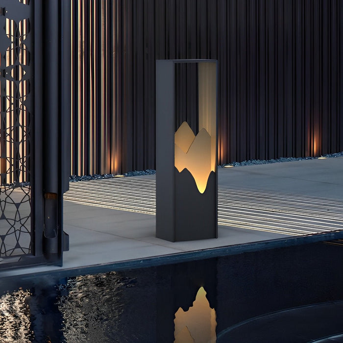 Solar Path Light - Mountain Scenery Outdoor Landscape Lighting, Waterproof Stainless Steel Garden Art