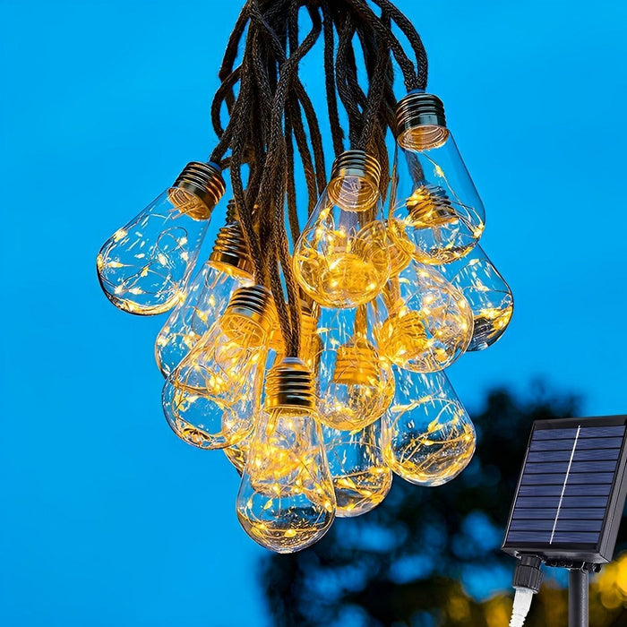 Solar Retro Filament LED String Lights, Waterproof IP55, Outdoor Garden/Patio/Yard