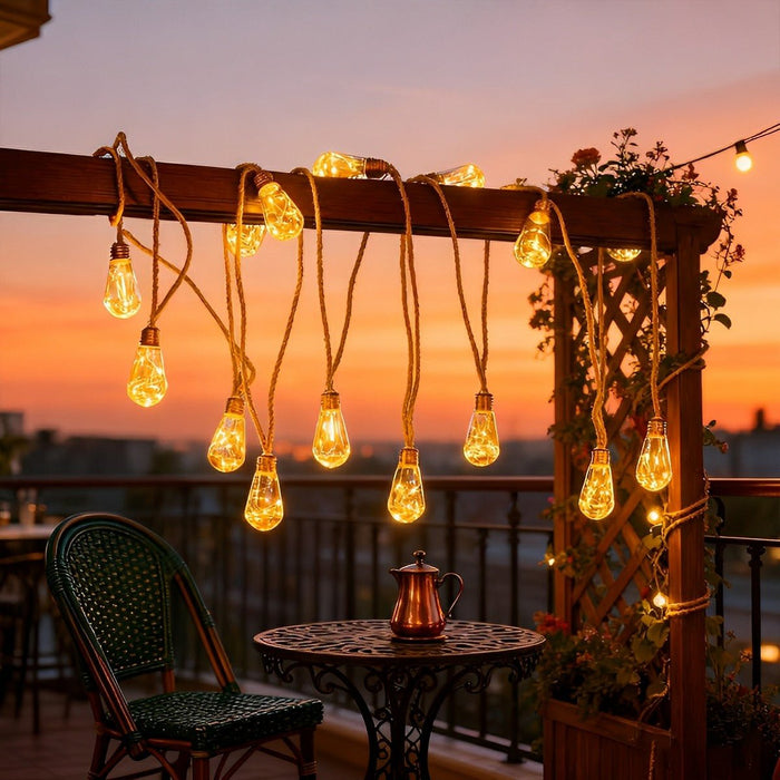 Solar Retro Filament LED String Lights, Waterproof IP55, Outdoor Garden/Patio/Yard