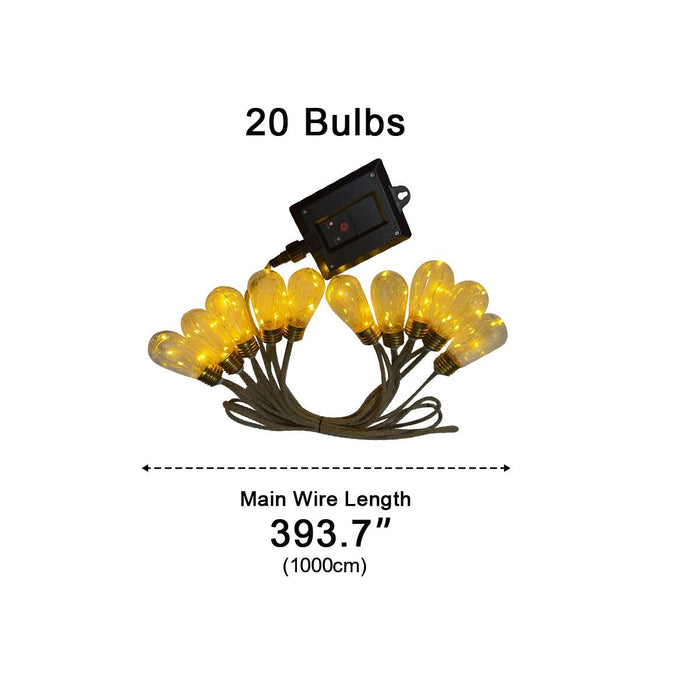 Solar Retro Filament LED String Lights, Waterproof IP55, Outdoor Garden/Patio/Yard