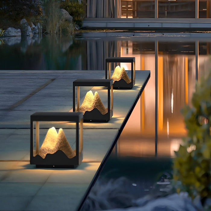 Solar Outdoor Post Light, Waterproof Landscape Lighting for Garden/Patio/Yard, Stainless Steel, Mountain Design, Dusk to Dawn Security