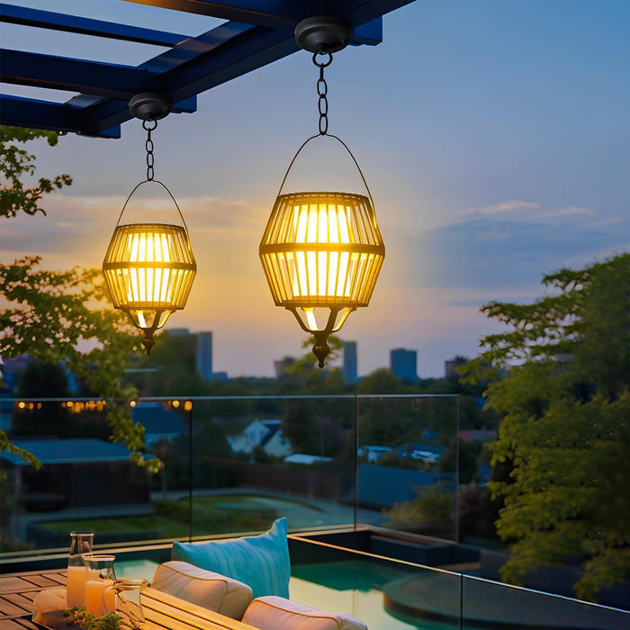 Waterproof Solar Outdoor Lantern - Ceiling Pendant Light, Solar/Hardwired, Adjustable Cord, Weatherproof