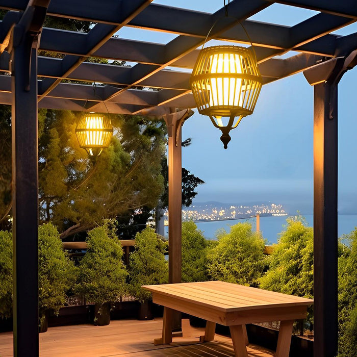Waterproof Solar Outdoor Lantern - Ceiling Pendant Light, Solar/Hardwired, Adjustable Cord, Weatherproof