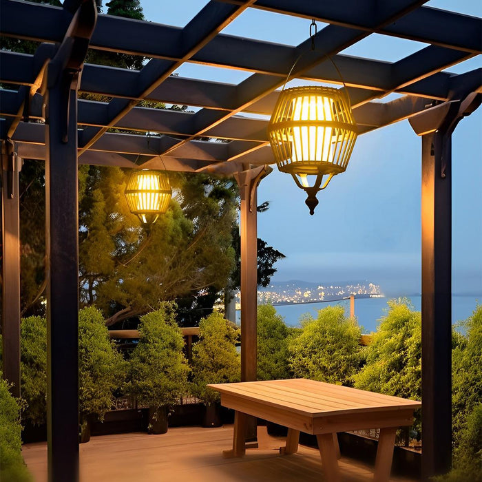 Waterproof Solar Outdoor Lantern - Ceiling Pendant Light, Solar/Hardwired, Adjustable Cord, Weatherproof