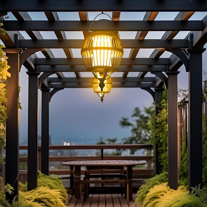 Waterproof Solar Outdoor Lantern - Ceiling Pendant Light, Solar/Hardwired, Adjustable Cord, Weatherproof