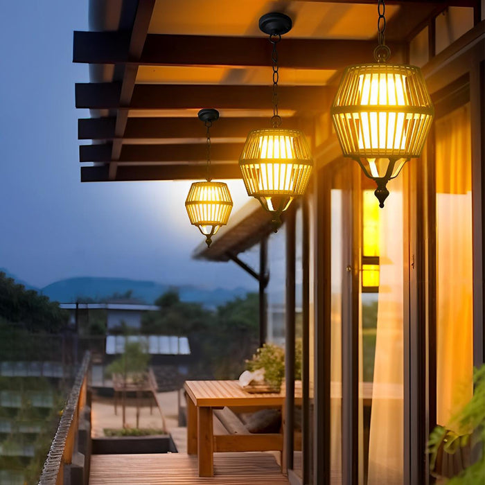 Waterproof Solar Outdoor Lantern - Ceiling Pendant Light, Solar/Hardwired, Adjustable Cord, Weatherproof