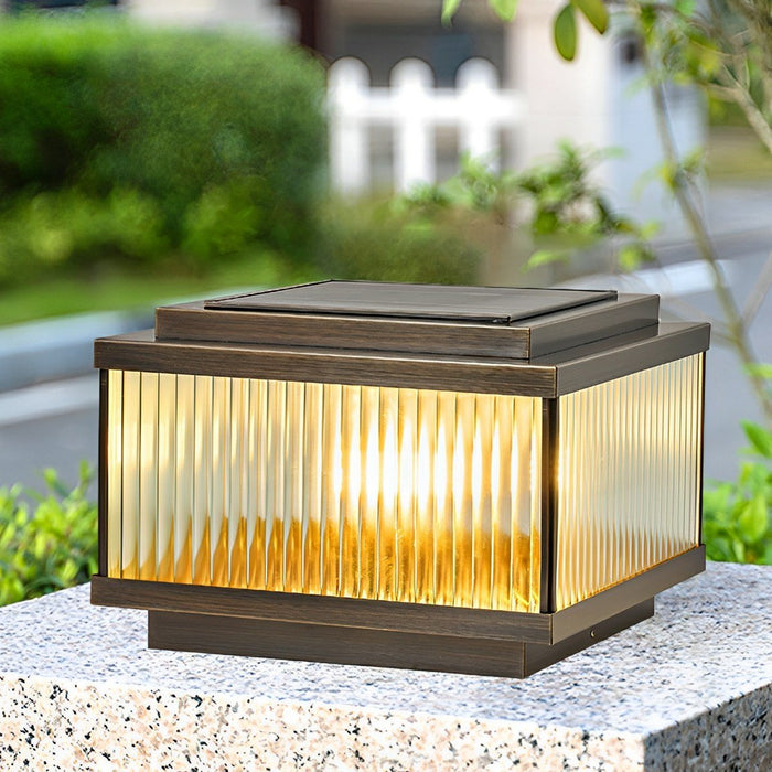 Solar Vintage Copper Square LED Post Light, IP65 Waterproof, Dusk to Dawn, for Garden/Patio/Fence/Yard