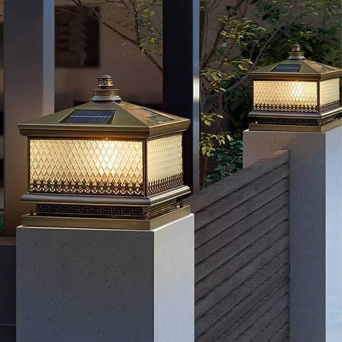 Solar Dusk to Dawn, Waterproof Vintage Copper LED Post Light, Tower Lantern for Garden/Yard/Patio
