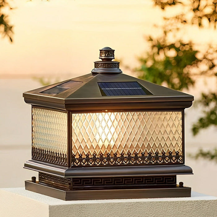Solar Dusk to Dawn, Waterproof Vintage Copper LED Post Light, Tower Lantern for Garden/Yard/Patio