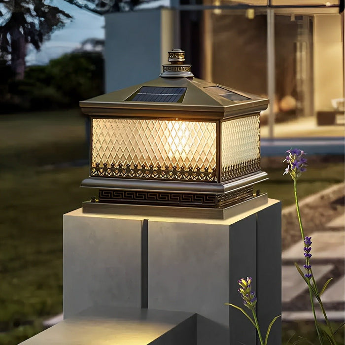 Solar Dusk to Dawn, Waterproof Vintage Copper LED Post Light, Tower Lantern for Garden/Yard/Patio