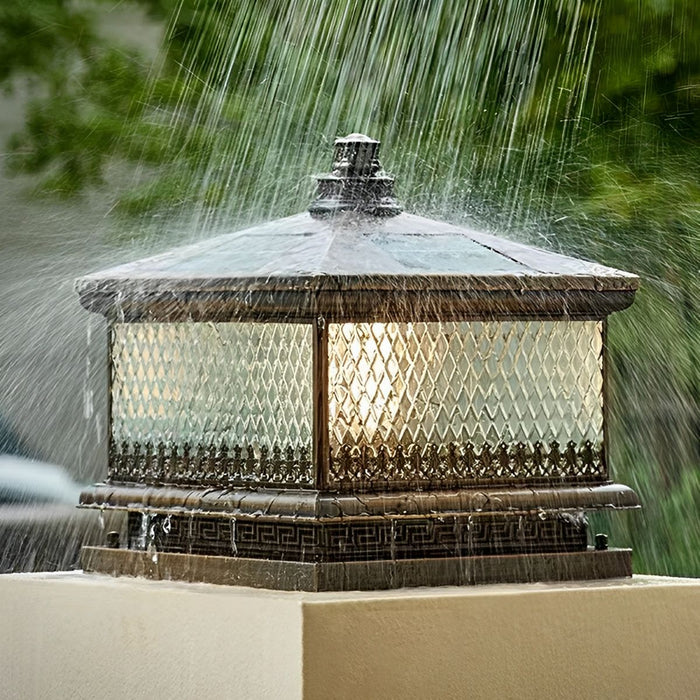Solar Dusk to Dawn, Waterproof Vintage Copper LED Post Light, Tower Lantern for Garden/Yard/Patio