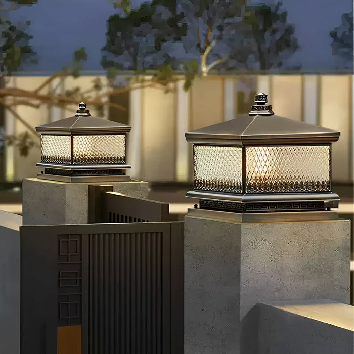 Solar Dusk to Dawn, Waterproof Vintage Copper LED Post Light, Tower Lantern for Garden/Yard/Patio