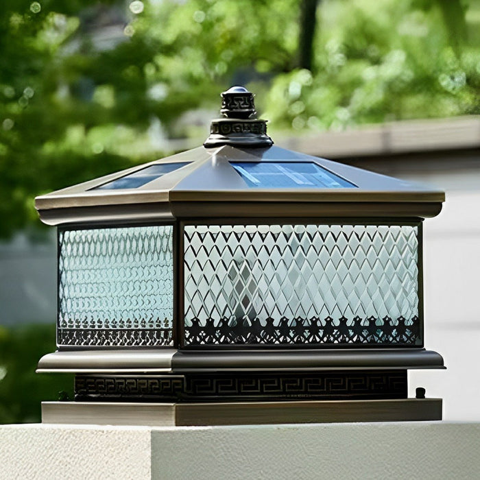 Solar Dusk to Dawn, Waterproof Vintage Copper LED Post Light, Tower Lantern for Garden/Yard/Patio