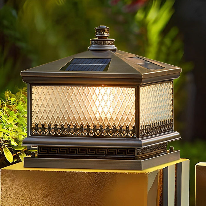 Solar Dusk to Dawn, Waterproof Vintage Copper LED Post Light, Tower Lantern for Garden/Yard/Patio