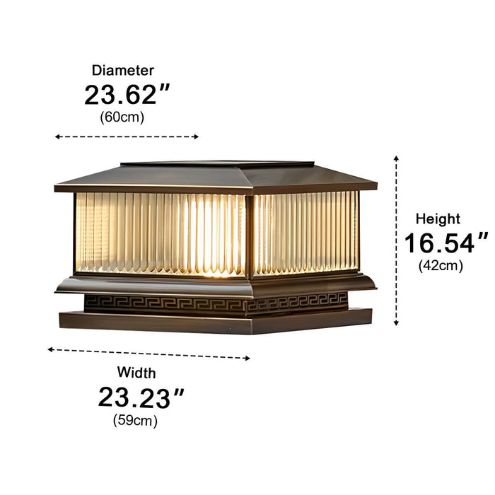 Solar Dusk to Dawn, Vintage Copper Tower, Striped Glass LED Outdoor Post Light, IP65 Waterproof, Garden/Patio/Fence