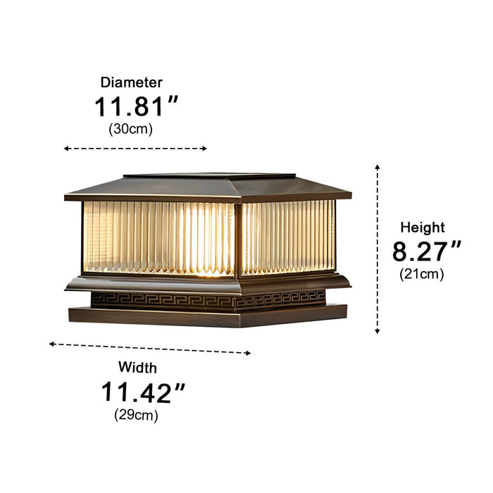 Solar Dusk to Dawn, Vintage Copper Tower, Striped Glass LED Outdoor Post Light, IP65 Waterproof, Garden/Patio/Fence