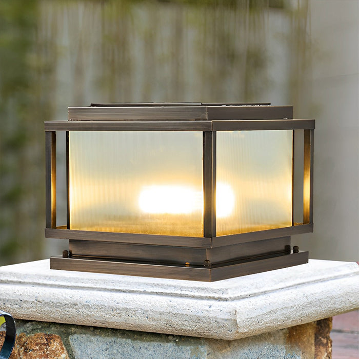 Solar/Hardwired Copper LED Post Light, IP65 Waterproof, Vintage Square Design for Garden/Patio/Yard