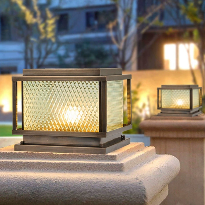 Solar/Hardwired Copper LED Post Light, IP65 Waterproof, Vintage Square Design for Garden/Patio/Yard
