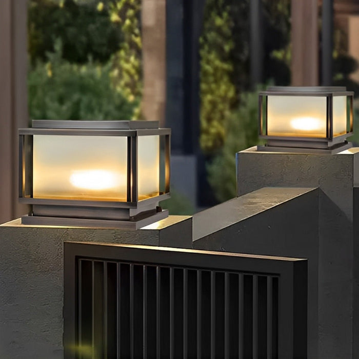 Solar/Hardwired Copper LED Post Light, IP65 Waterproof, Vintage Square Design for Garden/Patio/Yard