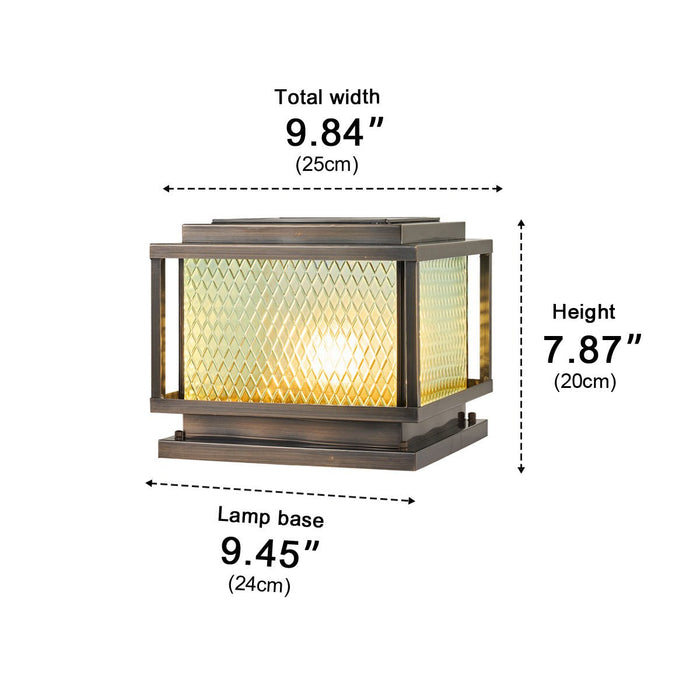Solar/Hardwired Copper LED Post Light, IP65 Waterproof, Vintage Square Design for Garden/Patio/Yard